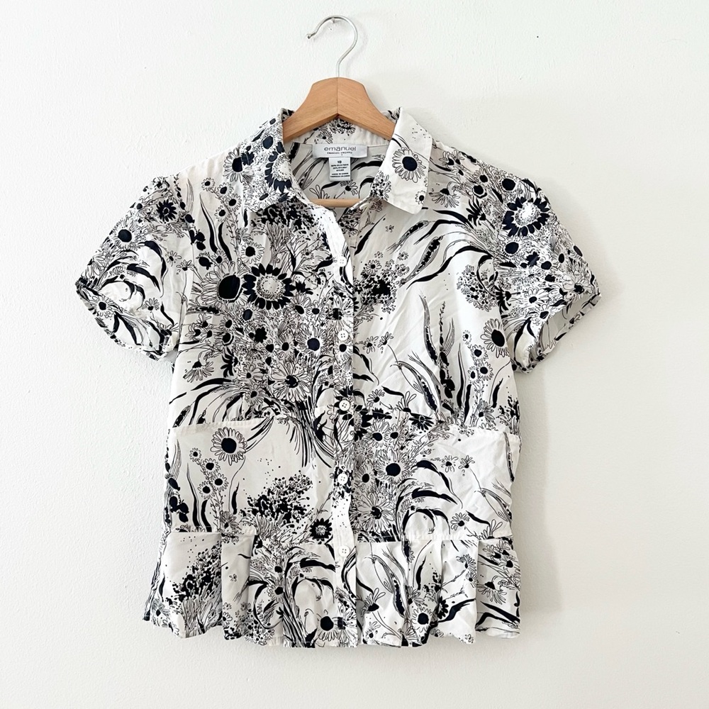 Emanuel Ungaro Blouse Shirt Top Sz 10 Silk Blend Floral Button Front  Cropped.